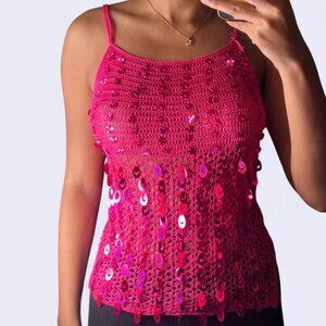 Pink Sequin Crochet Tank Top
